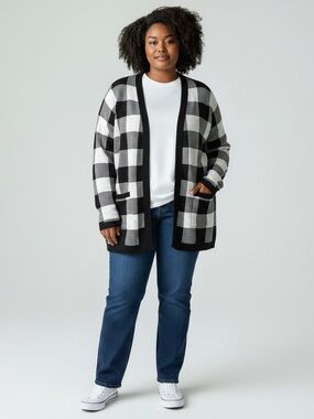 Kim Rogers Plaid Cotton Cardigan Size Large Like New